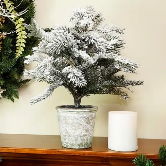 20" Flocked Pine Tree in Faux Paper Pot {4}