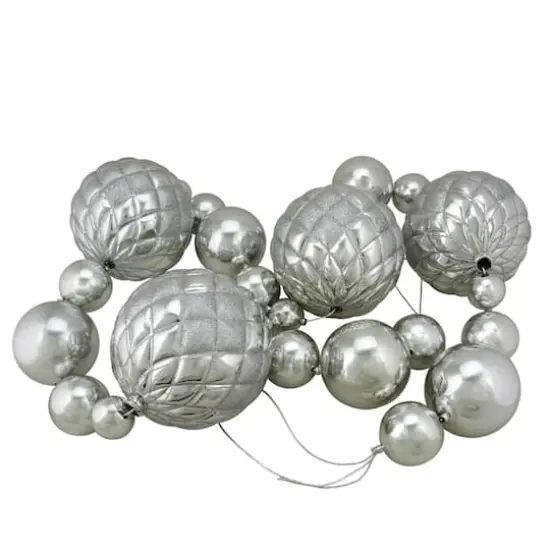 6' Oversized Shatterproof Shiny Silver Ball Garland with Glitter {1}