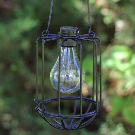 6.75" Black Cylindrical Solar Powered LED Patio Lantern {3}