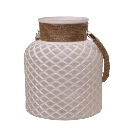 12.25" Diamond Texture Pillar Candle Holder Lantern {1}
