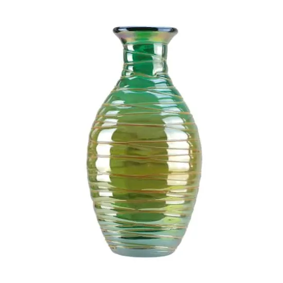 12.5" Teal Blue Glass Vase with Caramel Swirls {1}