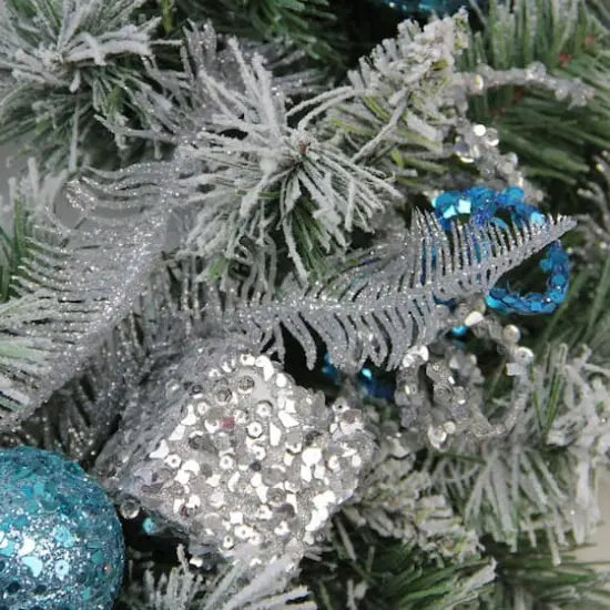 24" Blue & Silver Sequin Ornaments Artificial Flocked Pine Wreath {3}