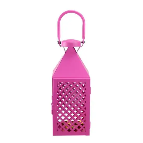 10" Fancy Fair Magenta Diamond Pillar Candle Lantern {1}