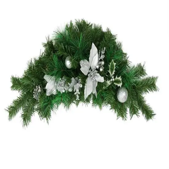 30" Unlit Poinsettia, Pine Cone & Ball Swag, Silver {3}