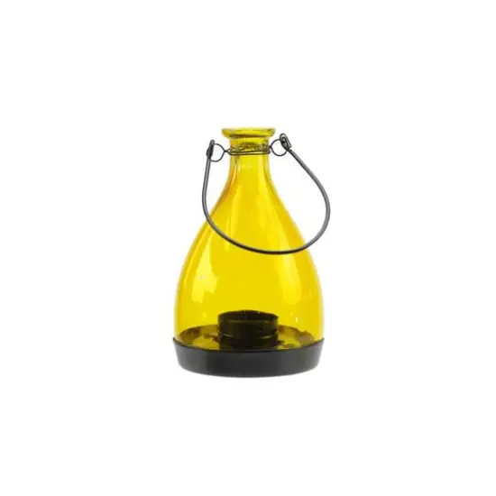 6.25" Transparent Yellow Glass Bottle Tea Light Candle Lantern {1}