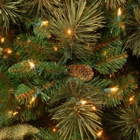 9 ft. Pre-Lit Carolina Pine Slim Artificial Christmas Tree with Flocked Pine Cones, Clear Lights {3}