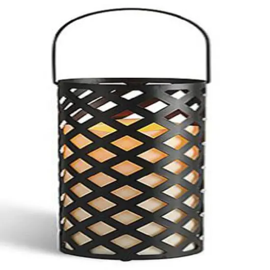12" Metal Criss Cross Lantern with Bisque LED Pillar Candle, Black {1}