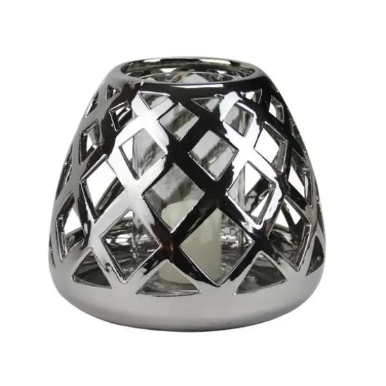 7" Beach Day Diamond Cut-Out Candle Holder, Silver {1}