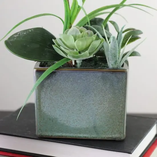 12" White Springtime Easter Orchid & Succulents Artificial Arrangement In Planter {4}