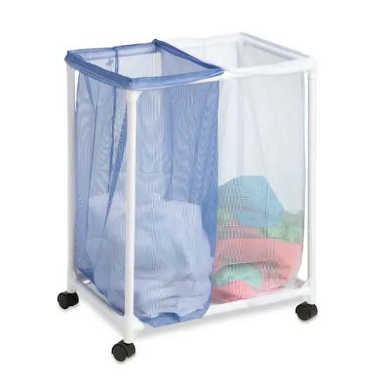 Honey Can Do White/Blue Laundry Sorter, 2 Mesh Bags {3}