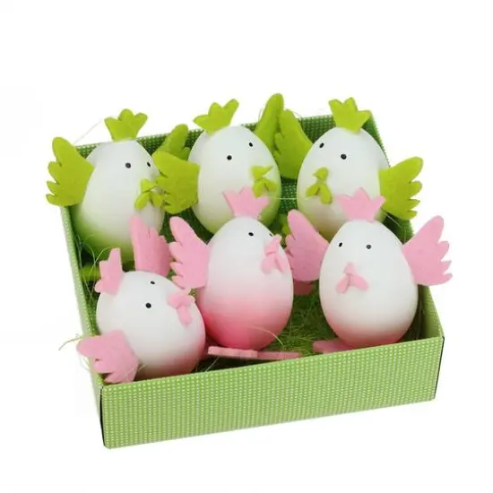 Set of 6 Pink and Green Easter Egg Chicken Decorations {1}