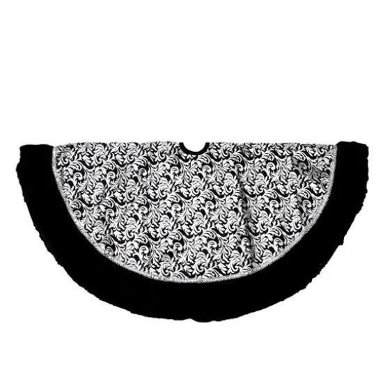 48" Black & Silver Ruffle Trim Tree Skirt {1}
