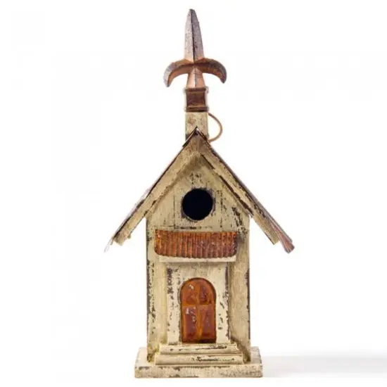 Glitzhome&reg; Tall Distressed Wood Church Bird House {3}