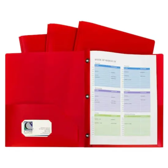 C-Line&reg; Two-Pocket Heavyweight Poly Portfolio Folder with Prongs, Pack of 10 Candy Red {1}