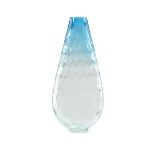 14" Teardrop Shaped Textured Glass Vase, Azure Blue Ombre {1}