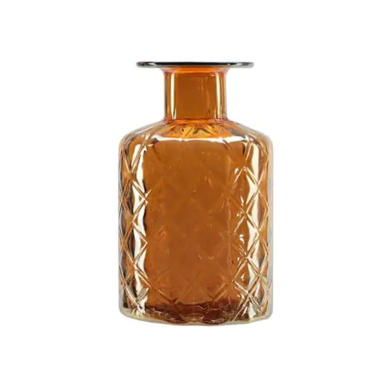 9.75" Lustrous Diamond Patterned Glass Vase, Salmon {1}