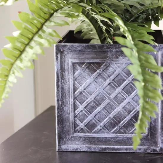 20" Green Artificial Boston Fern in Black Tin Pot {4}