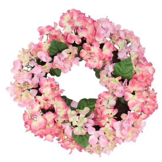 22" Pink & Green Hydrangea Floral Wreath {1}