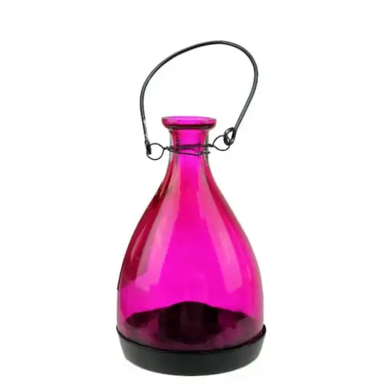 6.25" Transparent Pink Glass Bottle Tea Light Candle Lantern {1}