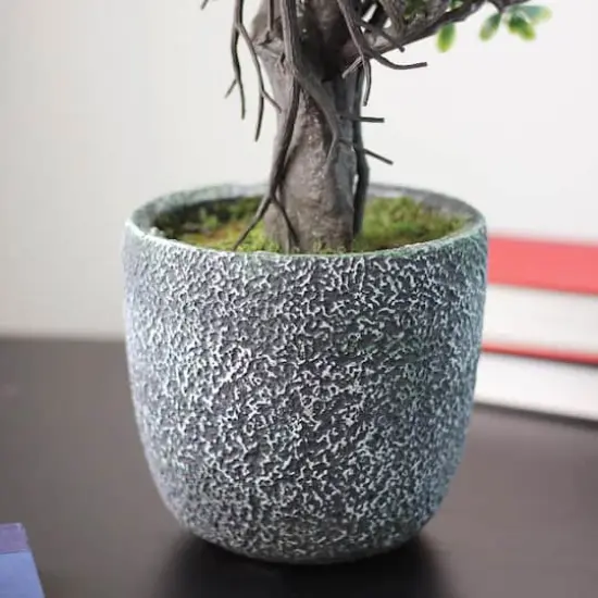 21" Artificial Bonsai Tree in Round Stone Pot {4}