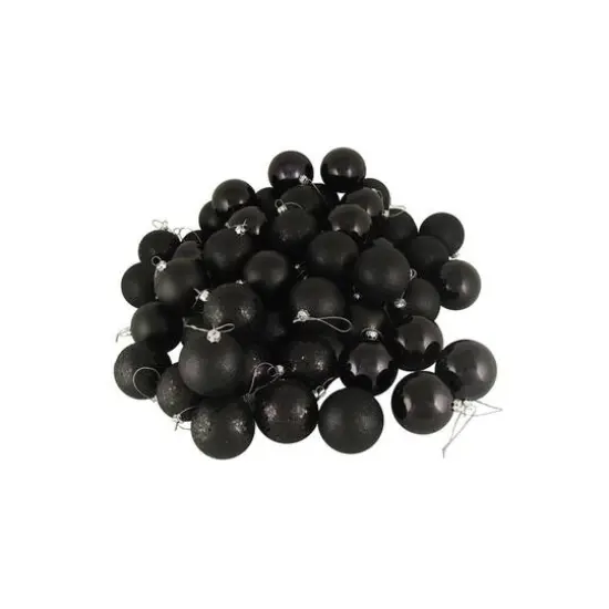 60ct Jet Black Shatterproof 4-Finish Ball Ornaments {1}