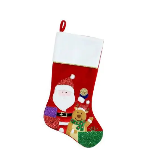 20.5" Santa Claus, Reindeer & Glitter Presents Christmas Stocking {1}