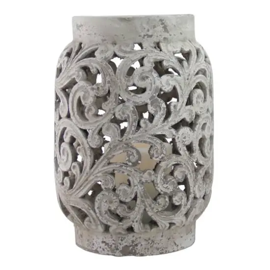 13" Distressed Paisley Hurricane Pillar Candle Holder {1}