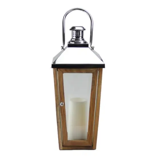 28.5" Beach Day Stainless Steel & Sheesham Wood Lantern {1}