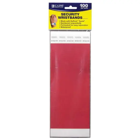 C-Line® DuPont™ Tyvek® Security Wristbands, Pack of 100 Red {1}