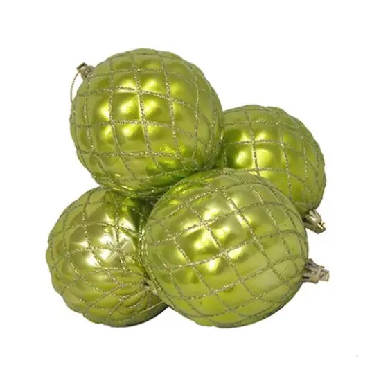 4ct Shiny Green Kiwi Diamond Shatterproof Ball Ornaments {3}