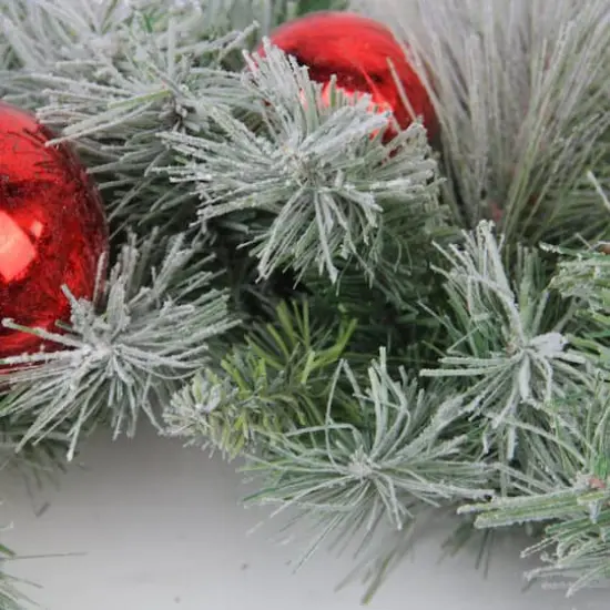 24" Flocked Pine Red Ball Berries & Silver Cedar Artificial Wreath, Unlit {3}