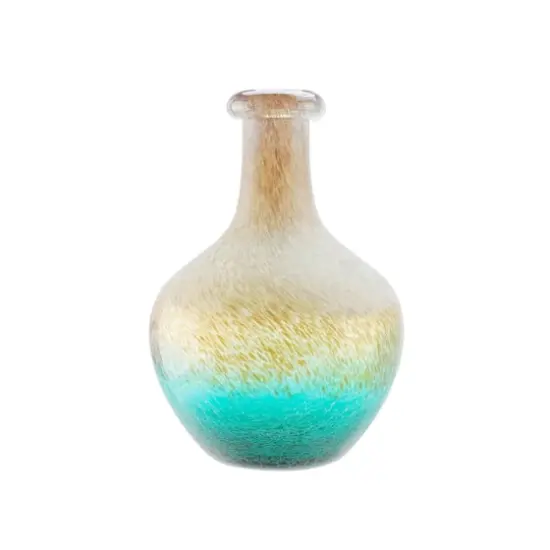 12.25" Crackled & Frosted Glass Vase, Teal Blue & Brown {1}