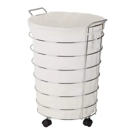 Honey Can Do 25" Chrome & White Rolling Hamper {1}