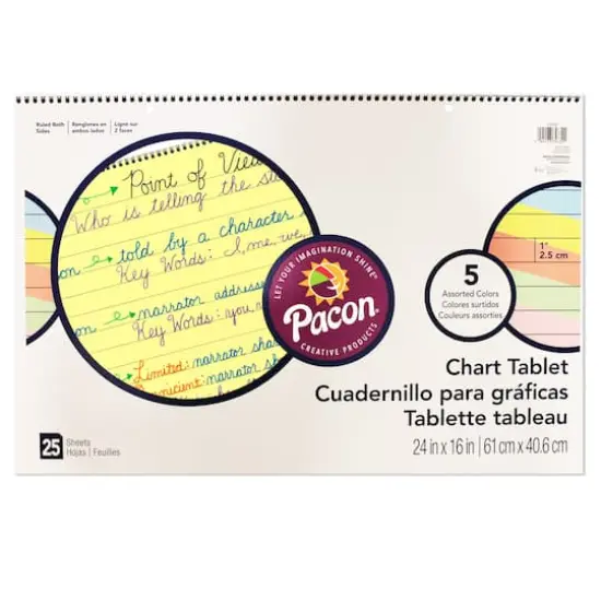 Pacon&reg; Assorted Colors 1" Ruled Chart Tablet, 24" x 16", 25 Sheets Per Chart, 2 Charts {1}