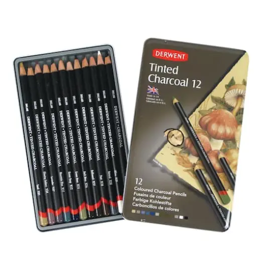 Derwent&reg; Tinted Charcoal Pencil 12 Color Tin Set {1}