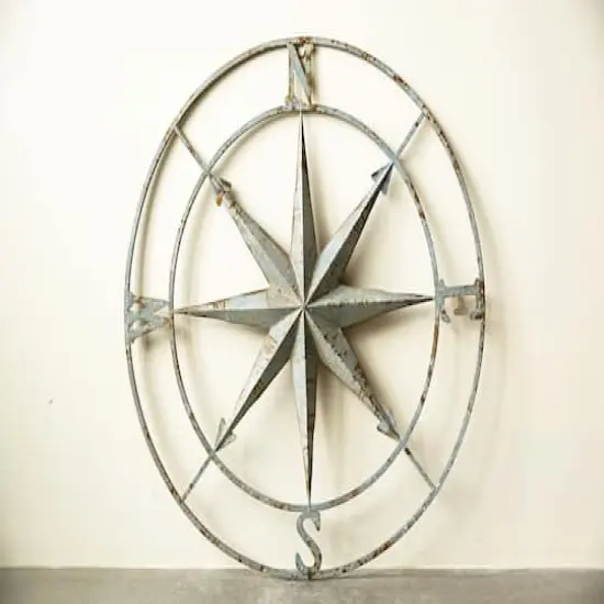 Hello Honey&reg; Metal Compass Wall, Distressed Aqua {3}