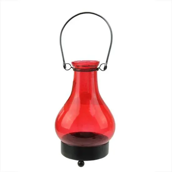 6.5" Transparent Red India Glass Bottle Tea Light Candle Lantern {1}