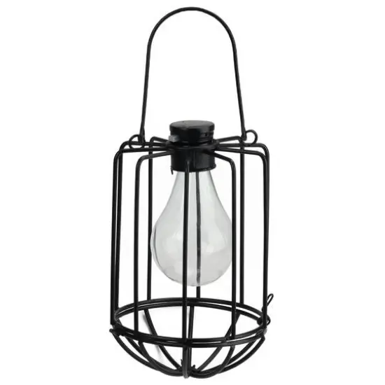 6.75" Black Cylindrical Solar Powered LED Patio Lantern {1}