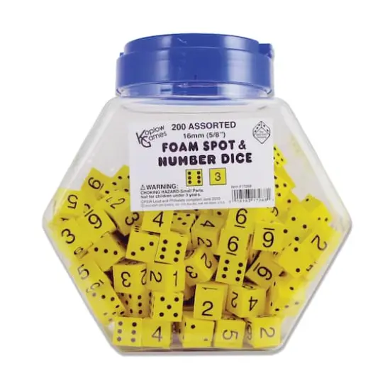 Koplow Games 5/8" Bright Yellow Spot & Number Foam Dice, 200 Count {1}
