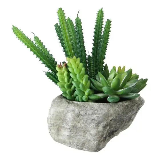 6.5" Green Artificial Succulents in Rock Container {3}