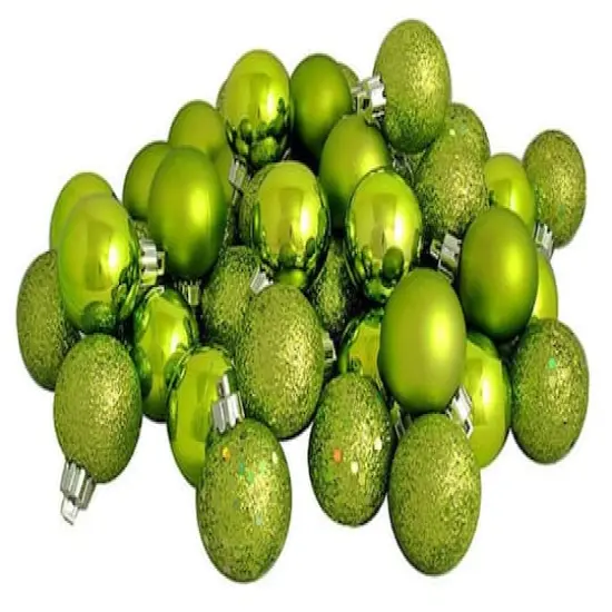 60ct Shatterproof Kiwi Green 4-Finish Ball Ornaments {1}