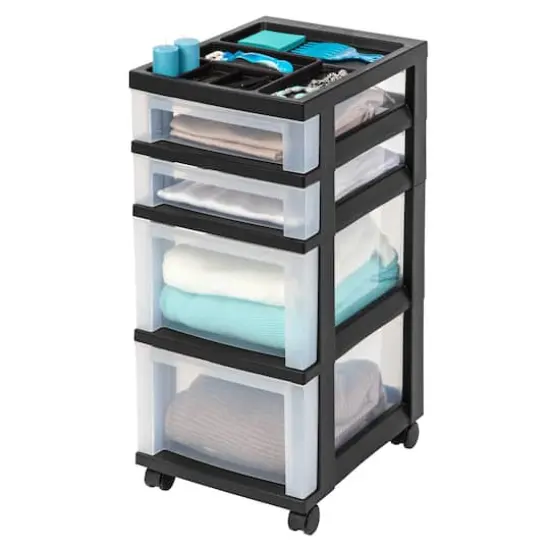 Iris&reg; Black 4-Drawer Storage Cart with Organizer Top {3}