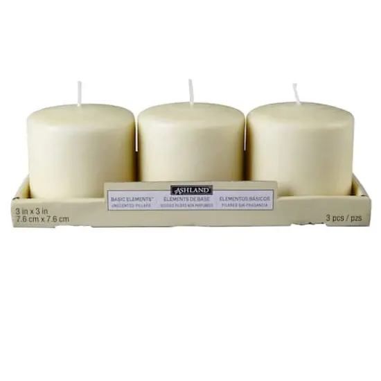 Ashland&reg; Basic Elements&trade; Ivory Pillar Candle, 3 Pack {5}