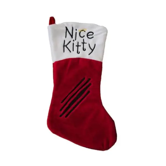 19" Embroidered "Nice Kitty" Christmas Stocking {1}