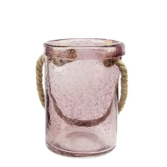 8" Transparent Mauve Hand Blown Bubble Glass Hurricane {1}