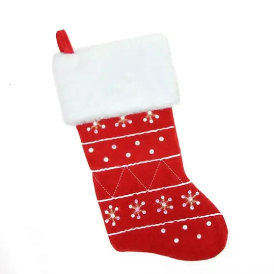 19" Traditional Embroidered Snowflake Christmas Stocking {1}