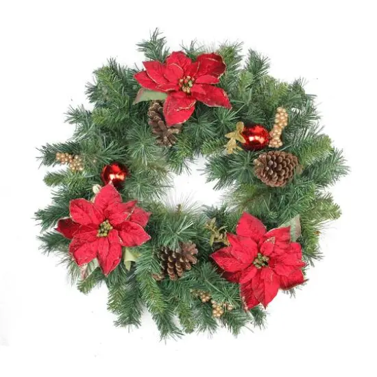 24" Poinsettias & Pinecones Artificial Wreath {1}