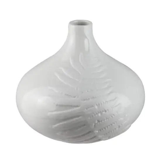 8.75" Botanic Beauty Porcelain Flower Vase with Fern Leaf, White {1}