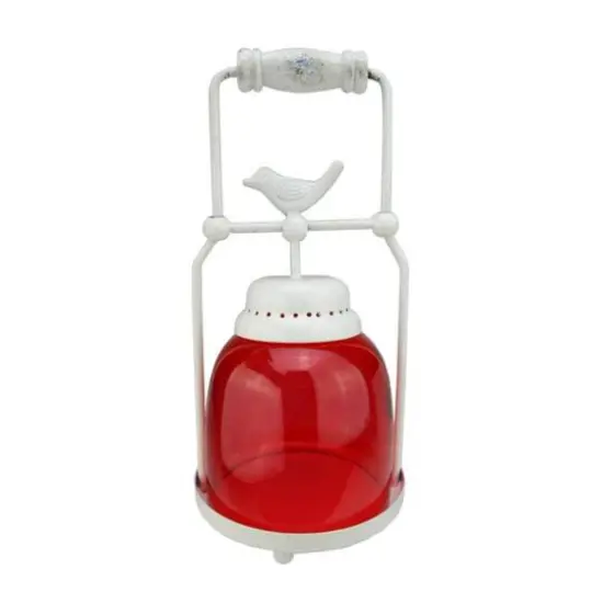 Red and White Antique Avian Bird Glass Votive Candle Holder Lantern {1}