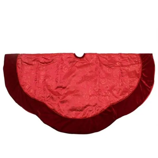 48" Red Glittered Swirl & Velveteen Trim Tree Skirt {1}